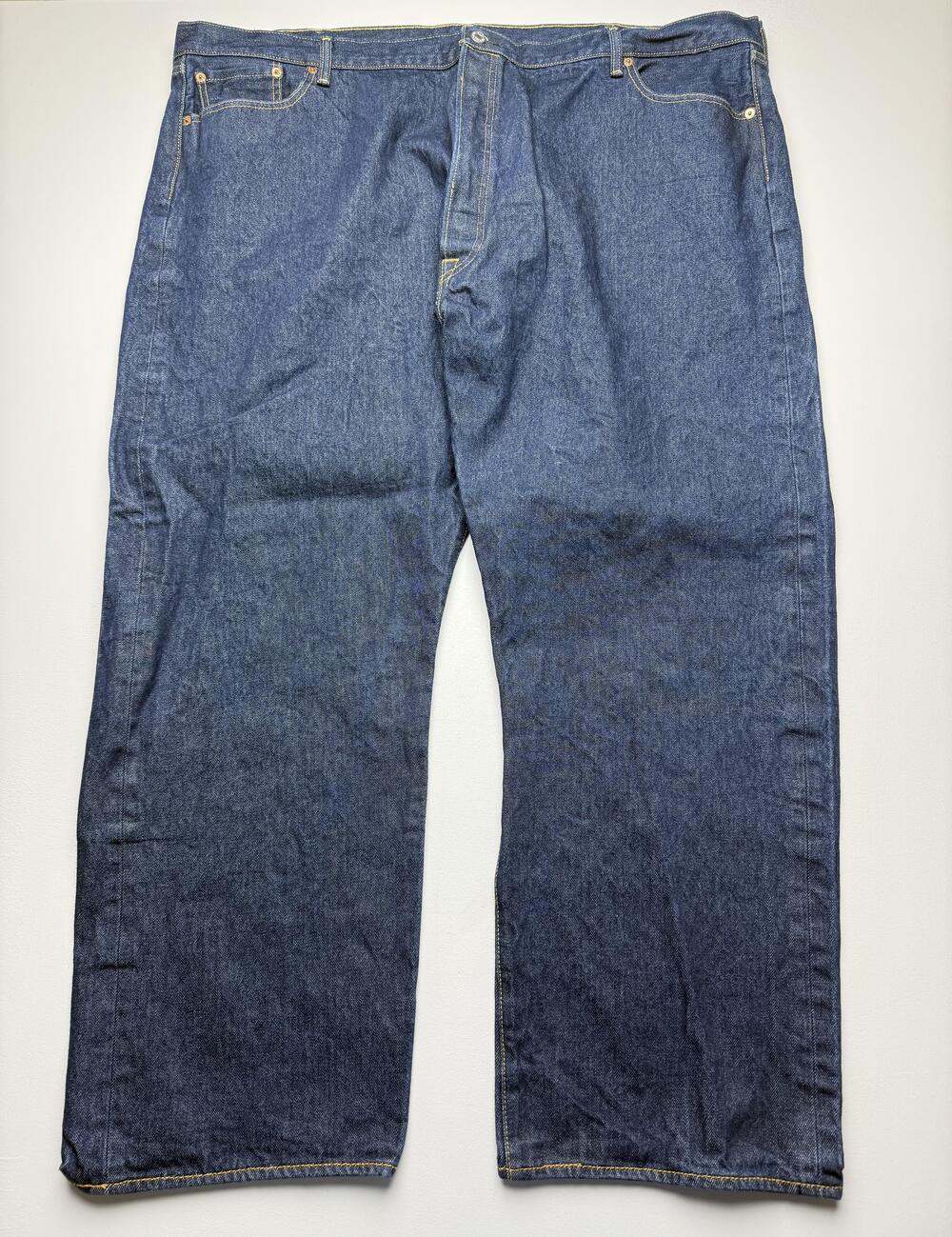 Levis 501 Jeans Mens 52x32 Blue Dark Wash Denim Classic Straight Big Tall Casual